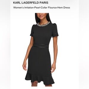 Karl Lagerfeld Black Pearl-Collar Flounce-Hem Dress